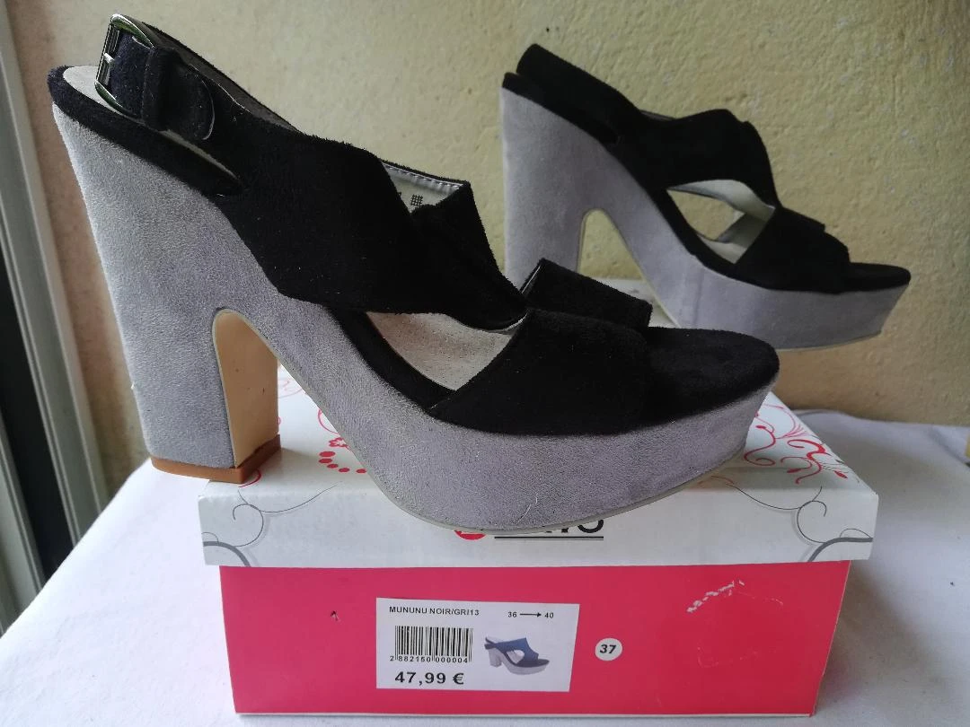 Tweekleurige zwarte/grijze pumps met dikke hoge hak van 12 cm maat 37 - nieuw – photo 3